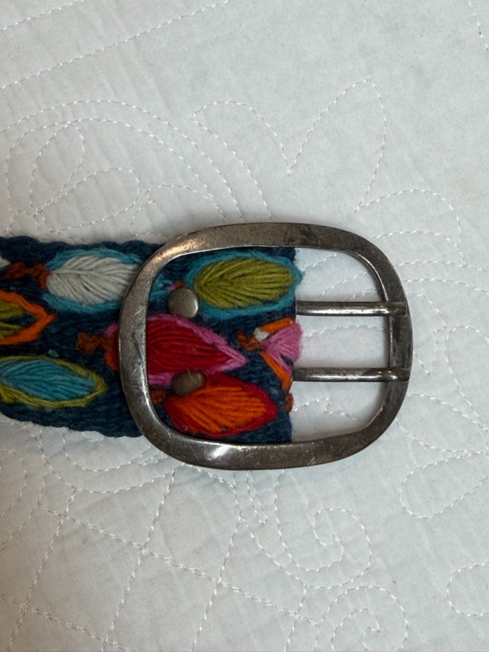 Jenny Krauss Embroidered Wool Belt Rainbow Leaves Cottage Core Size Small - Picture 3 of 6